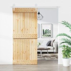 Puerta corredera con herrajes madera maciza de pino 90x210 cm