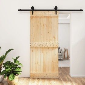 Puerta corredera con herrajes madera maciza de pino 90x210 cm de vidaXL, Puertas - Ref: Foro24-3203233, Precio: 174,64 €, Des...