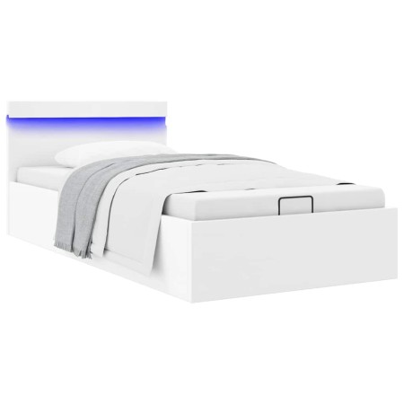 Cama canapé hidráulica con LED sin colchón blanco 90x200 cm