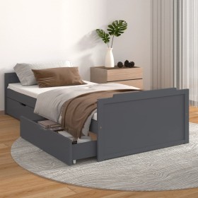 Bed frame with drawers solid gray pine wood 90x200cm by vidaXL, Beds and slatted bases - Ref: Foro24-322163, Price: 192,17 €,...