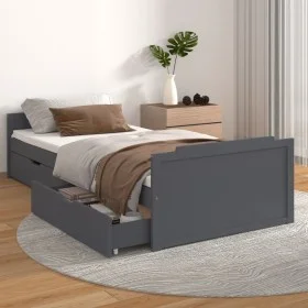 Bed frame with drawers solid gray pine wood 90x200cm by vidaXL, Beds and slatted bases - Ref: Foro24-322163, Price: 212,03 €,...