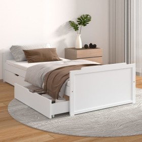 Bed frame with drawers solid white pine wood 90x200 cm by vidaXL, Beds and slatted bases - Ref: Foro24-322160, Price: 179,77 ...