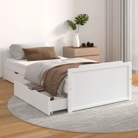 Bed frame with drawers solid white pine wood 90x200 cm by vidaXL, Beds and slatted bases - Ref: Foro24-322160, Price: 189,86 ...