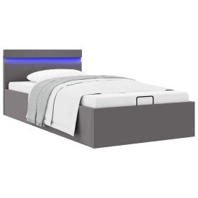Cama canapé hidráulica con LED cuero sintético gris 90x200 cm Cama canapé hidráulica con LED cuero sintético gris 90x200 cm