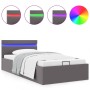 Cama canapé hidráulica con LED cuero sintético gris 90x200 cm