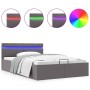 Cama canapé hidráulica con LED cuero sintético gris 120x200 cm