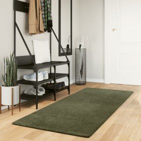Alfombra pelo corto suave lavable HUARTE verde bosque 80x200 cm