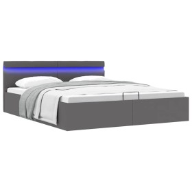 Cama canapé hidráulica con LED cuero sintético gris 180x200 cm