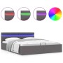 Cama canapé hidráulica con LED cuero sintético gris 180x200 cm