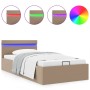 Cama canapé hidráulica LED cuero sintético capuchino 90x200 cm