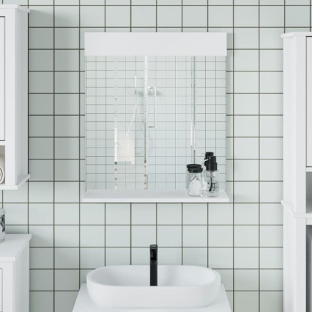 Espejo de baño con estante BERG madera maciza blanco 60x12x70cm