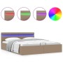 Cama canapé hidráulica LED cuero sintético capuchino 180x200 cm