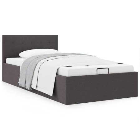 Cama canapé hidráulica almacenaje tela gris oscuro 100x200 cm en Camas y somieres | Comprar online en Foro24