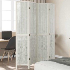 Biombo separador de 4 paneles madera maciza Paulownia blanco