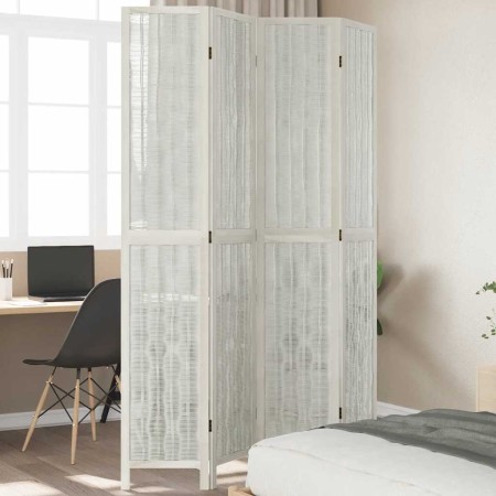 Biombo separador de 4 paneles madera maciza Paulownia blanco