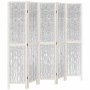 Biombo separador de 5 paneles madera maciza Paulownia blanco