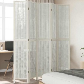 Biombo separador de 5 paneles madera maciza Paulownia blanco