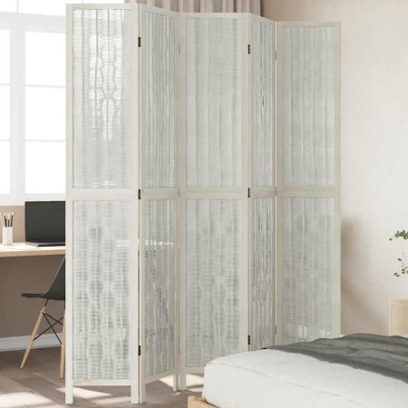 Biombo separador de 5 paneles madera maciza Paulownia blanco