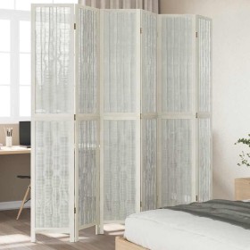 Biombo separador de 6 paneles madera maciza Paulownia blanco