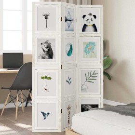 Biombo separador de 3 paneles madera maciza Paulownia blanco