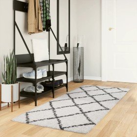Alfombra de pelo largo moderna PAMPLONA crema y negro 80x200 cm