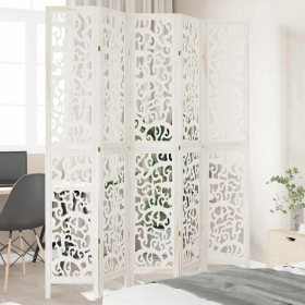 Biombo separador de 5 paneles madera maciza Paulownia blanco