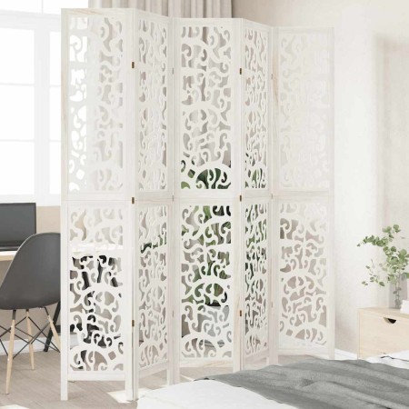 Biombo separador de 5 paneles madera maciza Paulownia blanco