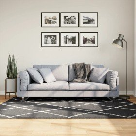 Alfombra de pelo largo moderna PAMPLONA negro y crema 140x200cm