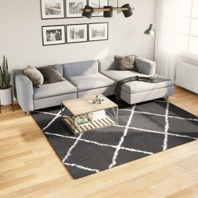 Alfombra de pelo largo moderna PAMPLONA negro y crema 240x240cm