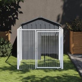 Hundehütte mit Corral grau verzinktem Stahl 117x201x123 cm von vidaXL, Hundehütten - Ref: Foro24-172351, Preis: 224,65 €, Rab...