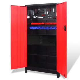 Armario de herramientas con baúl acero negro/rojo 90x40x180 cm