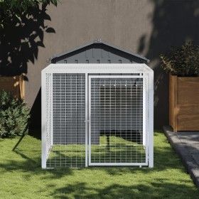 Jaula gallinas con corral acero galvanizado gris 117x201x123 cm