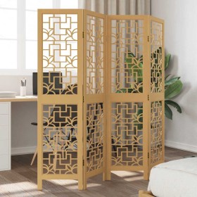 Biombo separador de 4 paneles madera maciza paulownia marrón