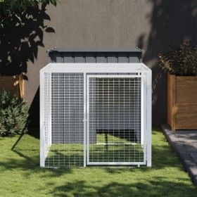 Gallinero con corral acero galvanizado gris 110x201x110 cm