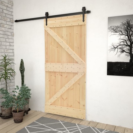Schiebetür mit Beschlägen aus massivem Kiefernholz, 80 x 210 cm von vidaXL, Türen - Ref: Foro24-3057486, Preis: 203,72 €, Rab...