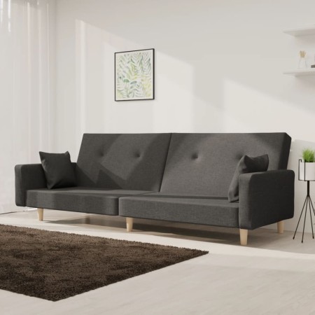 Sofá cama de 2 plazas con dos almohadas tela gris oscuro en Sofás | Comprar online en Foro24
