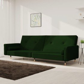 Sofá cama de 2 plazas con dos almohadas terciopelo verde oscuro Sofá cama de 2 plazas con dos almohadas terciopelo verde oscuro