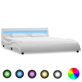 Estructura de cama con LED cuero sintético blanco 140x200 cm