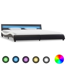 Estructura cama con LED cuero sintético negro blanco 180x200 cm Estructura cama con LED cuero sintético negro blanco 180x200 cm