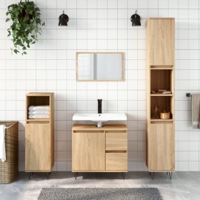 Set de muebles de baño 3 pzas madera contrachapada roble Sonoma