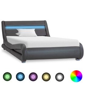 Estructura cama LED sin colchón cuero sintético gris 100x200 cm en Camas y somieres | Comprar online en Foro24