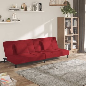 Sofá cama de 2 plazas con dos almohadas terciopelo rojo tinto Sofá cama de 2 plazas con dos almohadas terciopelo rojo tinto
