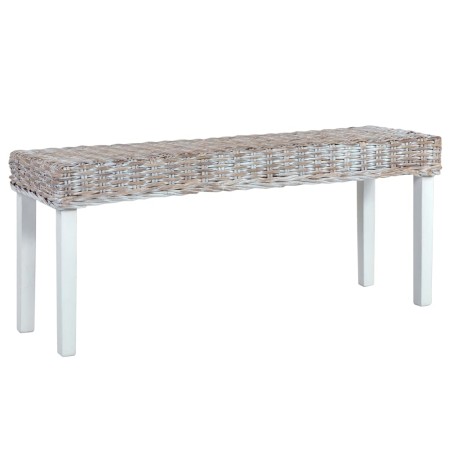 Banco de ratán kubu y madera maciza de caoba blanco 110 cm