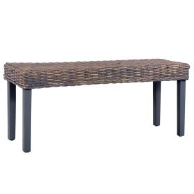 Banco de ratán kubu y madera maciza de caoba gris 110 cm