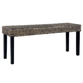 Banco de ratán kubu y madera maciza de caoba negro 110 cm