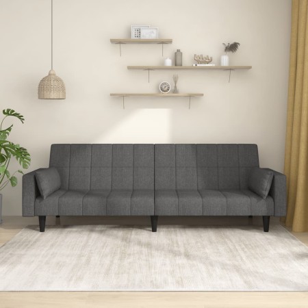 Sofá cama de 2 plazas con dos almohadas tela gris oscuro en Sofás | Comprar online en Foro24