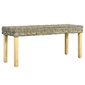 Banco de ratán kubu natural y madera maciza de caoba 110 cm