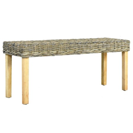 Banco de ratán kubu natural y madera maciza de caoba 110 cm en Bancos de comedor y cocina | Comprar online en Foro24
