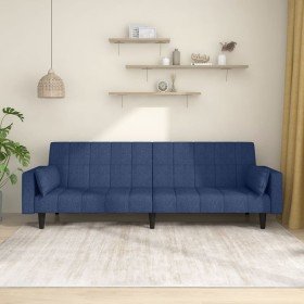 Sofá cama de 2 plazas con dos almohadas tela azul Sofá cama de 2 plazas con dos almohadas tela azul