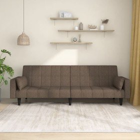 Sofá cama de 2 plazas con dos almohadas tela gris taupe Sofá cama de 2 plazas con dos almohadas tela gris taupe